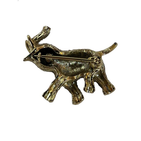 Flocked Grey Elephant Brooch Pin Gold Tone 1.5" Enamel Vintage Jewelry - Picture 7 of 12